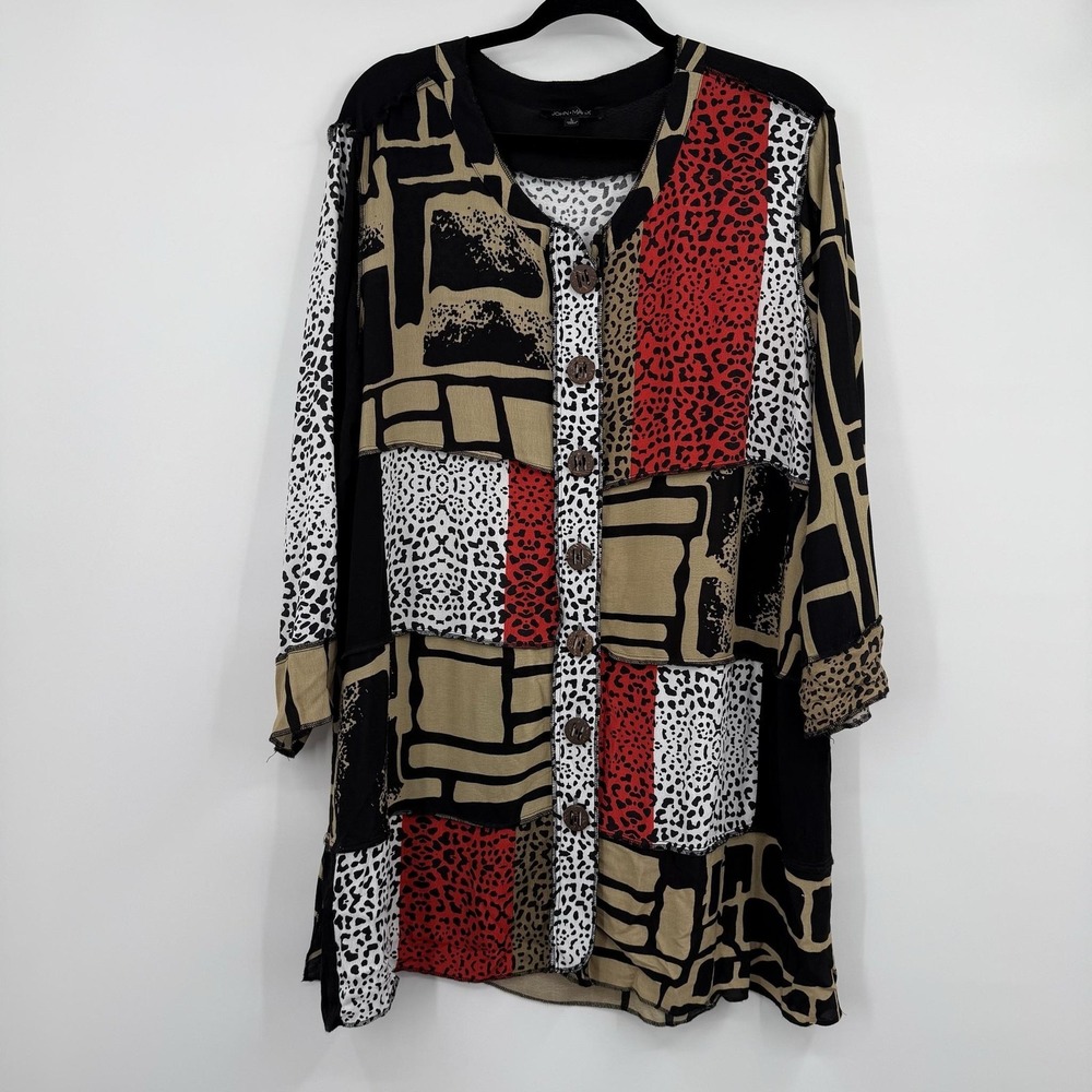 John Mark Tunic Shirt Top Womens Large Multicolor Animal Print Long Sleeve